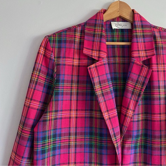 Vintage Jackets & Blazers - Vintage Ziba Vibrant Pink Plaid Blazer
